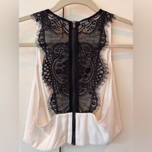 Express Ivory Cropped Tank with Black Zipped Lace Back